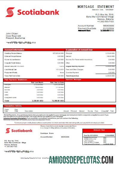 Declaração de hipoteca do Banco Scotiabank das Bahamas modelo